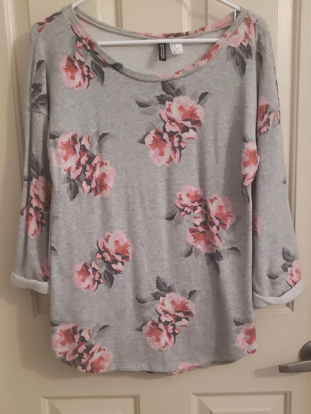Divided Gray Sweatshirt with Pink Floral Print